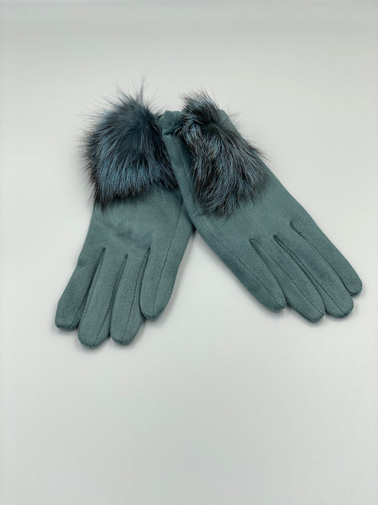 Damenhandschuh mit Pompon "Blau"