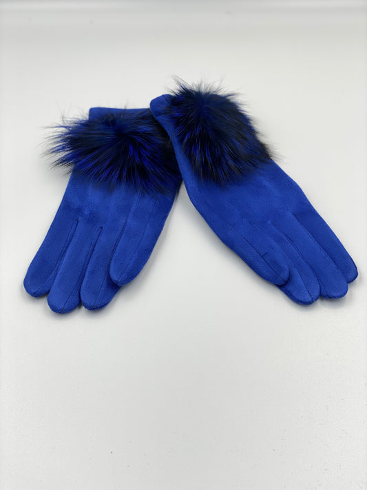 Damenhandschuh mit Pompon "Royal Blau"