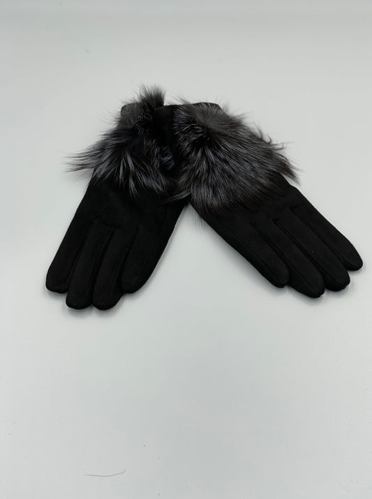 Damenhandschuh mit Pompon "Schwarz"